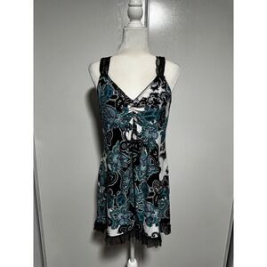 Linea Donatella Vintage Paisley Chemise Lingerie Nightgown Lace size Large‎ Trim